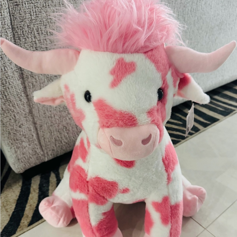 Pink and White Plush Cow Stuffed Animal